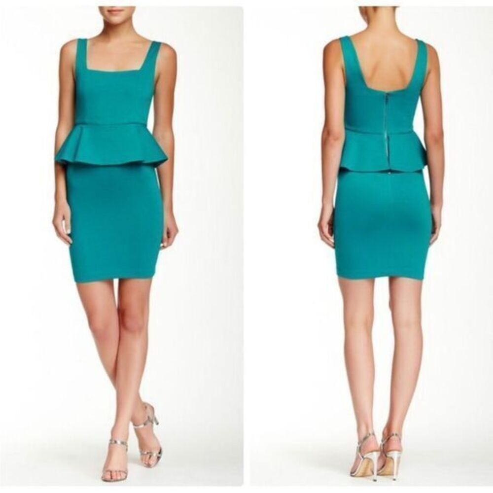Alice + Olivia Women's Georgina Teal Peplum Dress Size 4 Square Neck Sleeveless